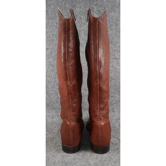John Fluevog Boots Womens 6 Tall Riding Picnics Brie Brown Leather Studded Toe - Picture 5 of 16